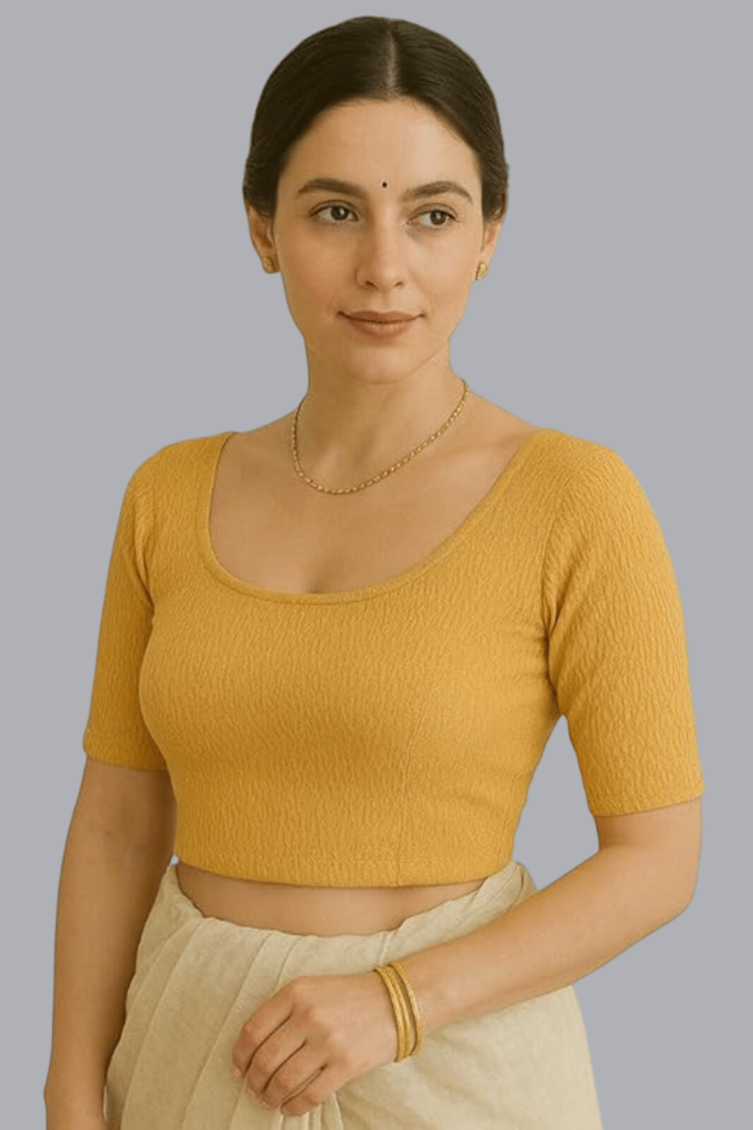 Bulbul Lycra Readymade without Pad Round Neck Women's Blouse ( Gold ) Bulbul Lycra Readymade without Pad Round Neck Women's Blouse ( Gold )