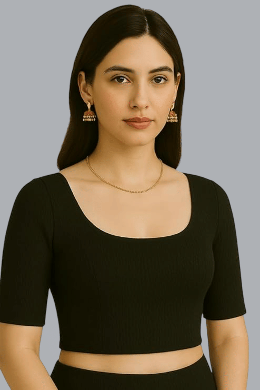 Bulbul Lycra Readymade without Pad Round Neck Women's Blouse ( Black )