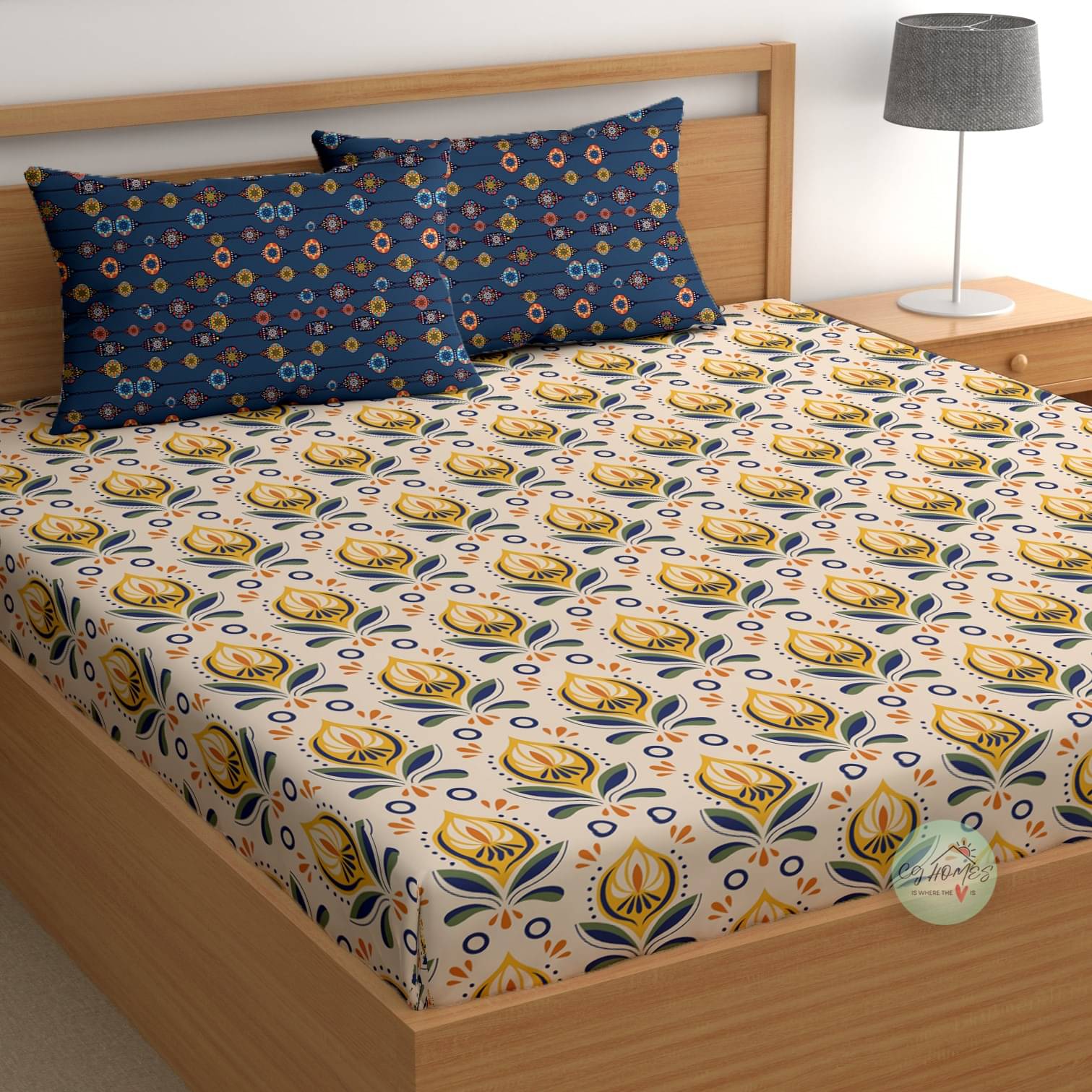     			CG HOMES Cotton 1 Double Bedsheet with 2 Pillow Covers ( Beige )