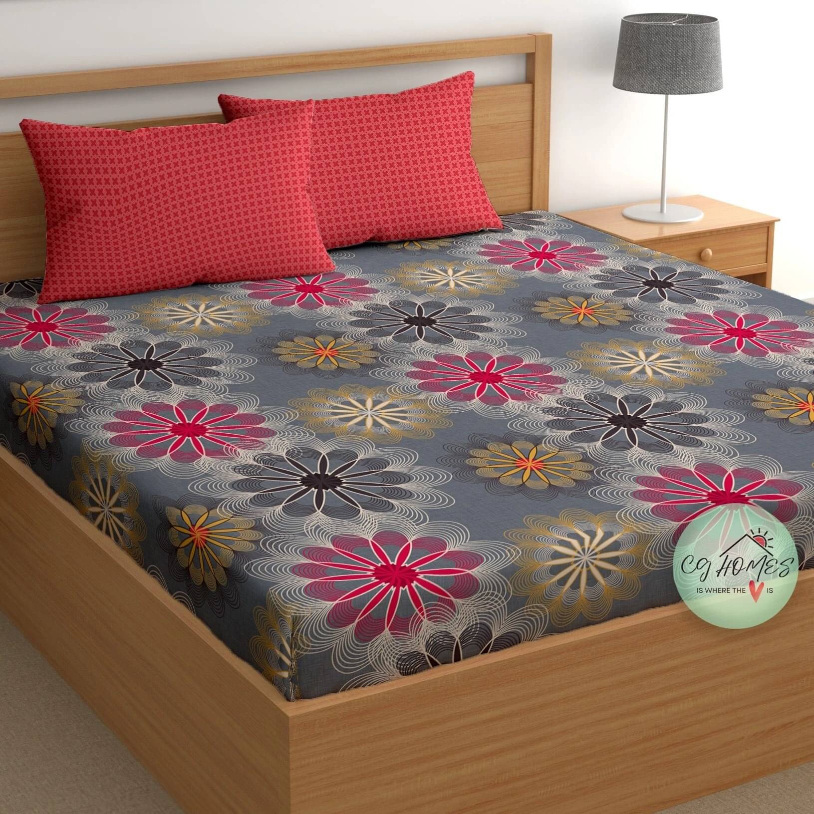     			CG HOMES Cotton 1 Double Bedsheet with 2 Pillow Covers ( Gray )