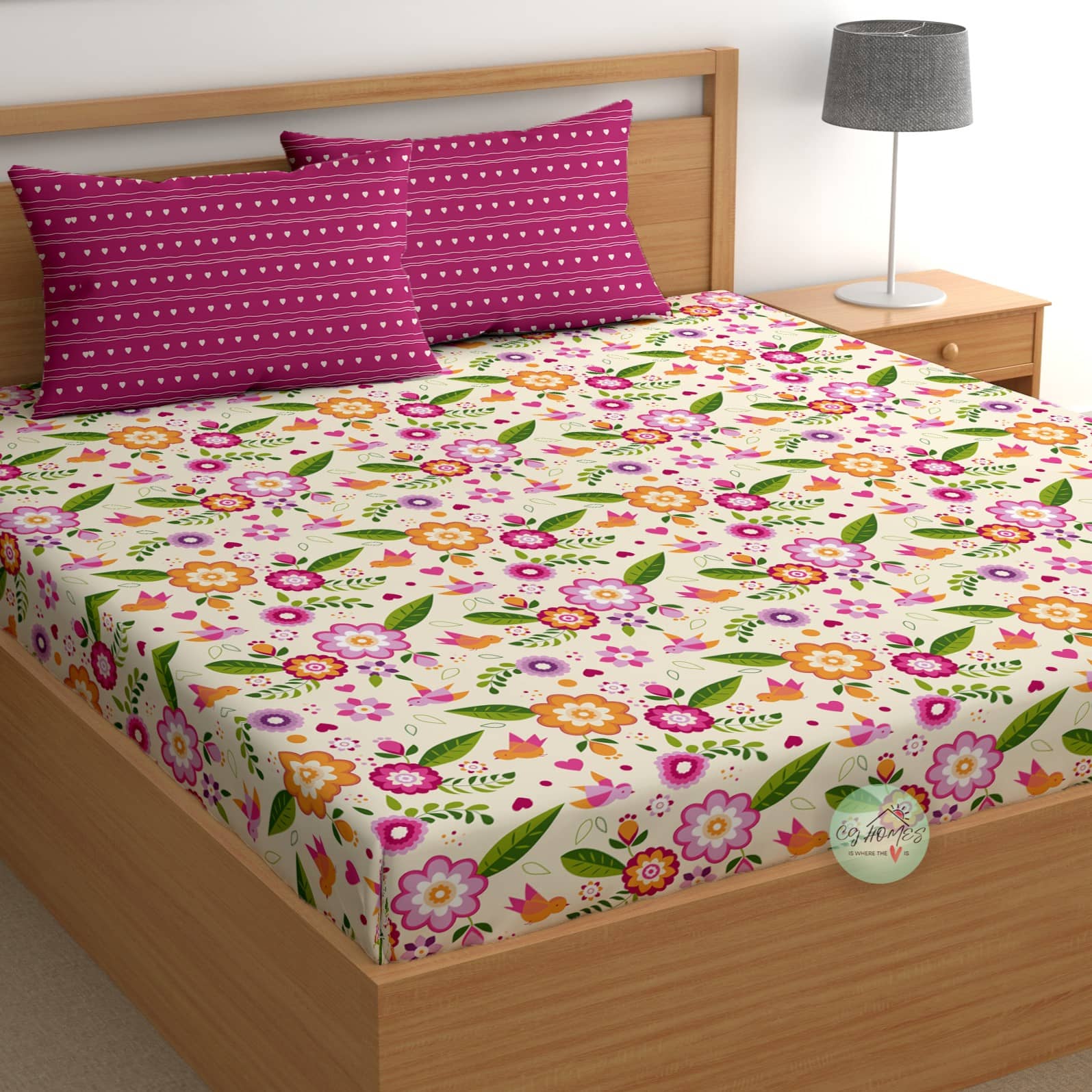 CG HOMES Cotton 1 Double Bedsheet with 2 Pillow Covers ( Multicolor )