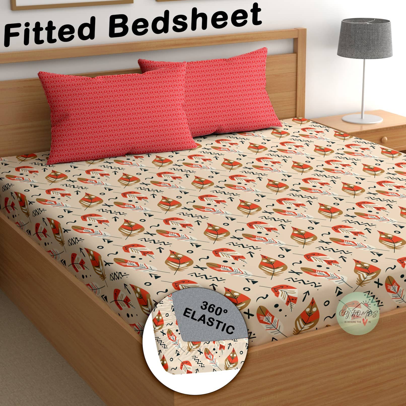 CG HOMES Cotton 1 Double Fitted Bedsheet with 2 Pillow Covers ( 230 cm x 225 cm ) , Beige