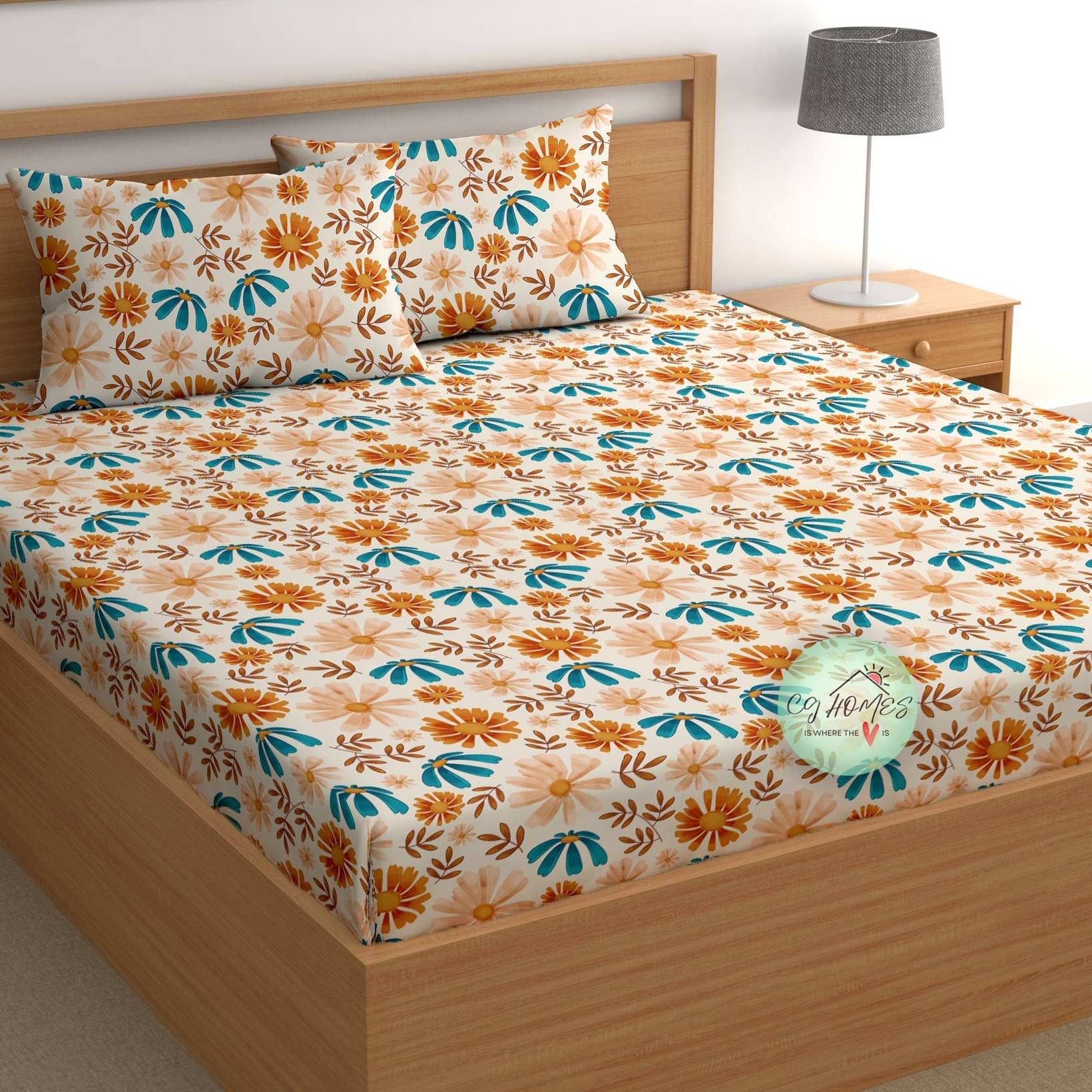     			CG HOMES Poly Cotton 1 Double Bedsheet with 2 Pillow Covers ( Orange )