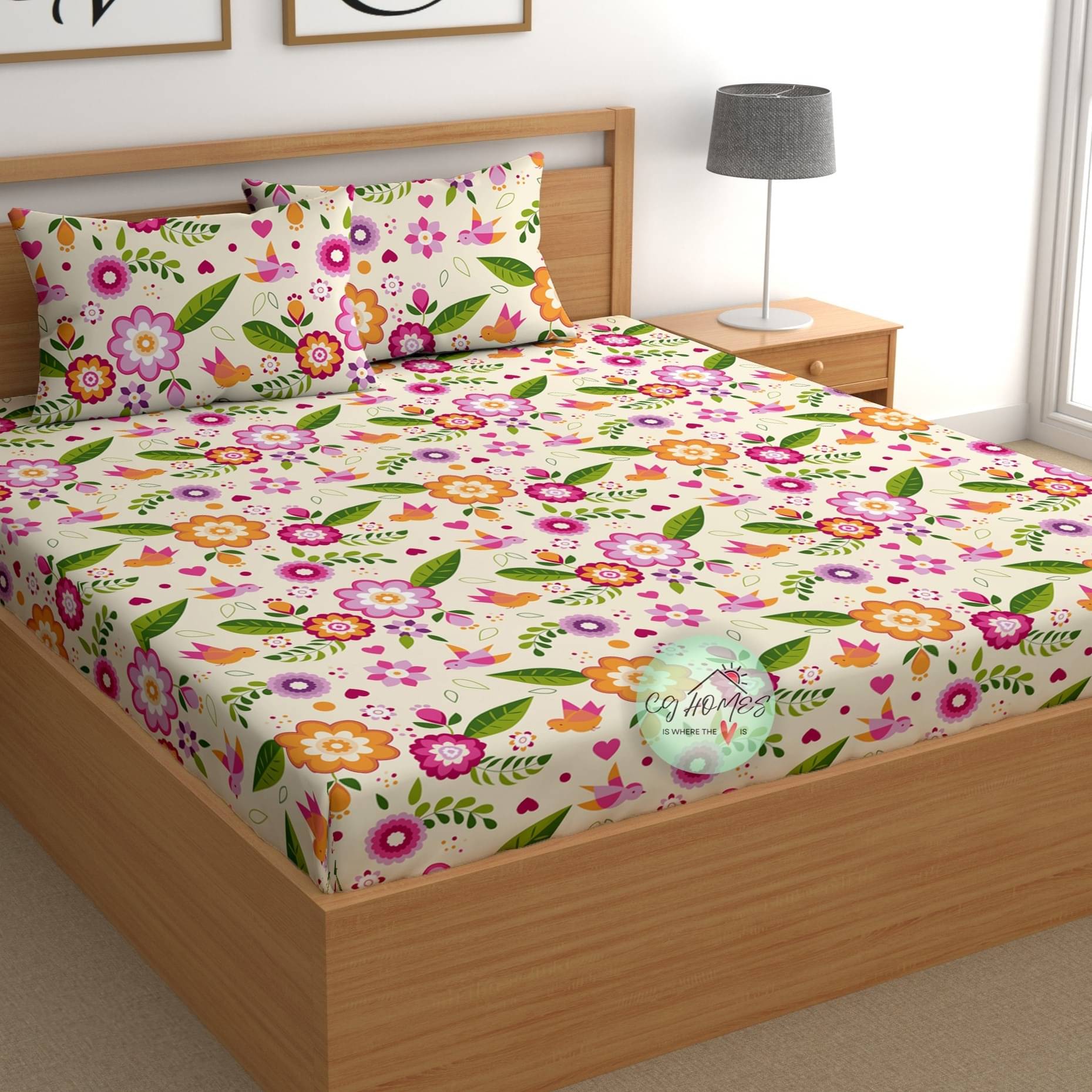 CG HOMES Poly Cotton 1 Double Bedsheet with 2 Pillow Covers ( Multicolor ) CG HOMES Poly Cotton 1 Double Bedsheet with 2 Pillow Covers ( Multicolor )