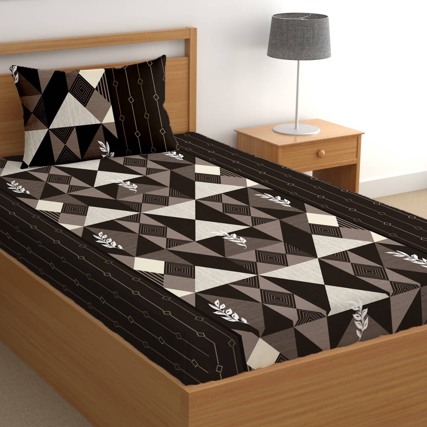CG HOMES Poly Cotton 1 Single Bedsheet with 1 Pillow Cover ( Brown )