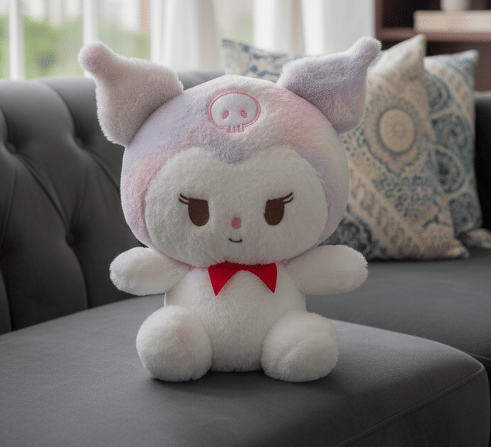     			Cute Plush Cat Stuffed Animal, White and Pink, Soft Toy with Red Collar 25 cm