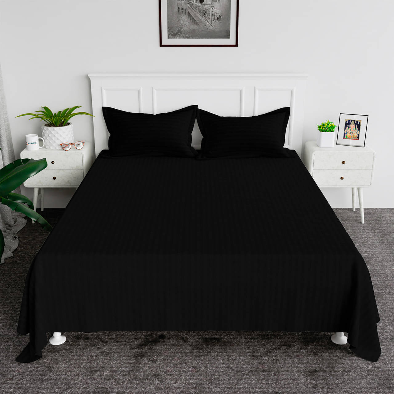     			DOMES FAB Satin 1 Double Bedsheet with 1 Pillow Cover ( Black )