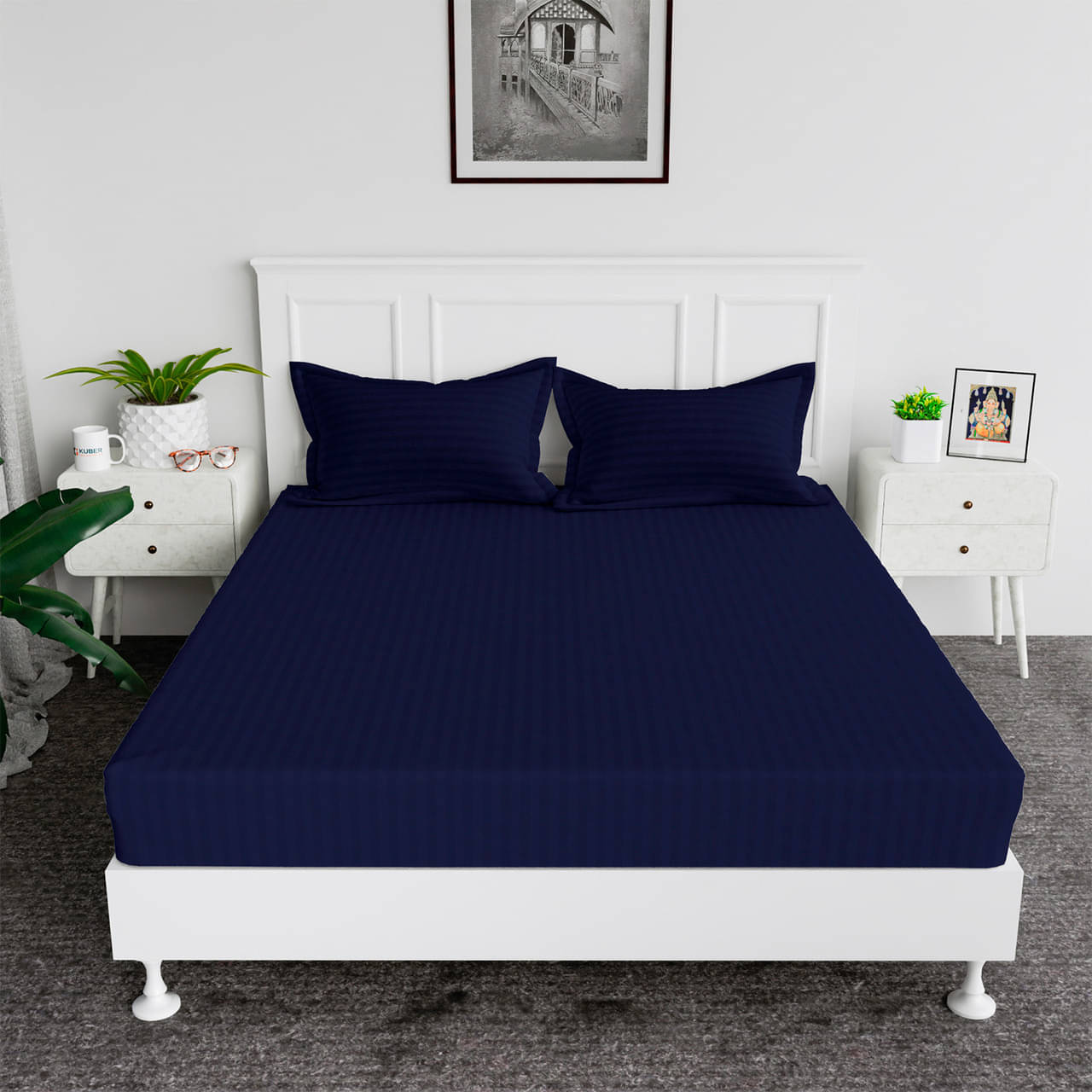     			DOMES FAB Satin 1 Double Bedsheet with 1 Pillow Cover ( Blue )
