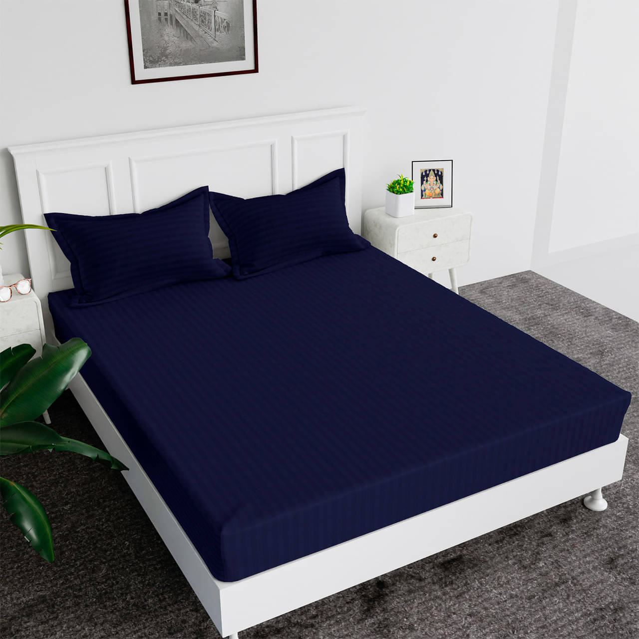     			DOMES FAB Satin 1 Double Bedsheet with 1 Pillow Cover ( Blue )
