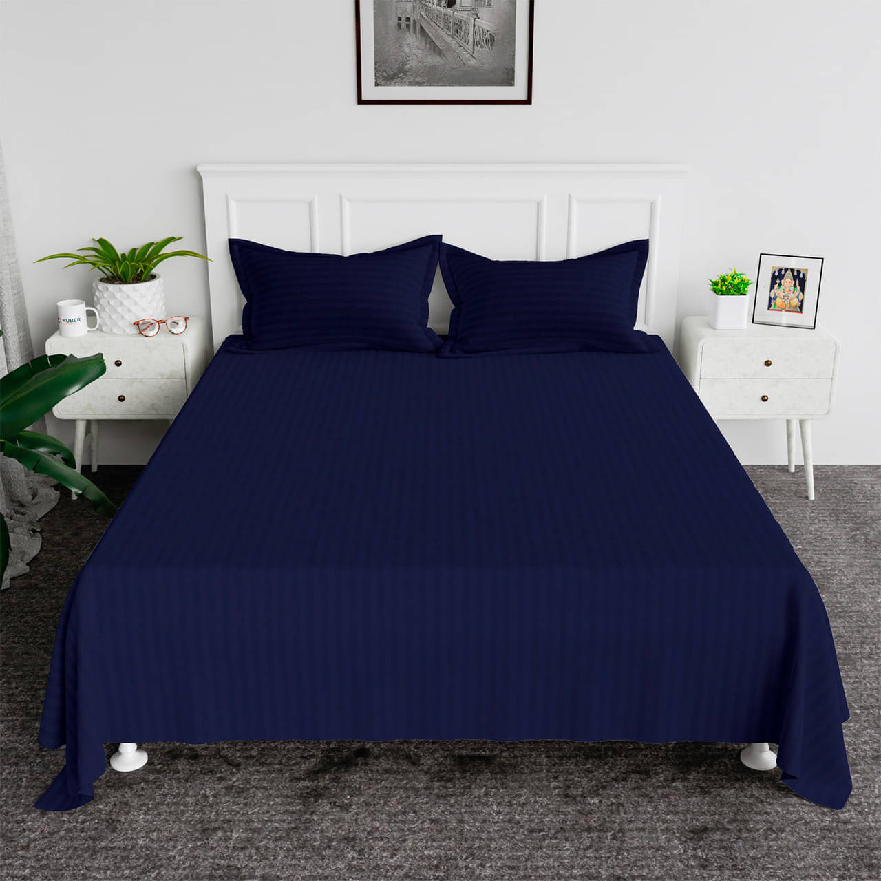     			DOMES FAB Satin 1 Double Bedsheet with 1 Pillow Cover ( Blue )