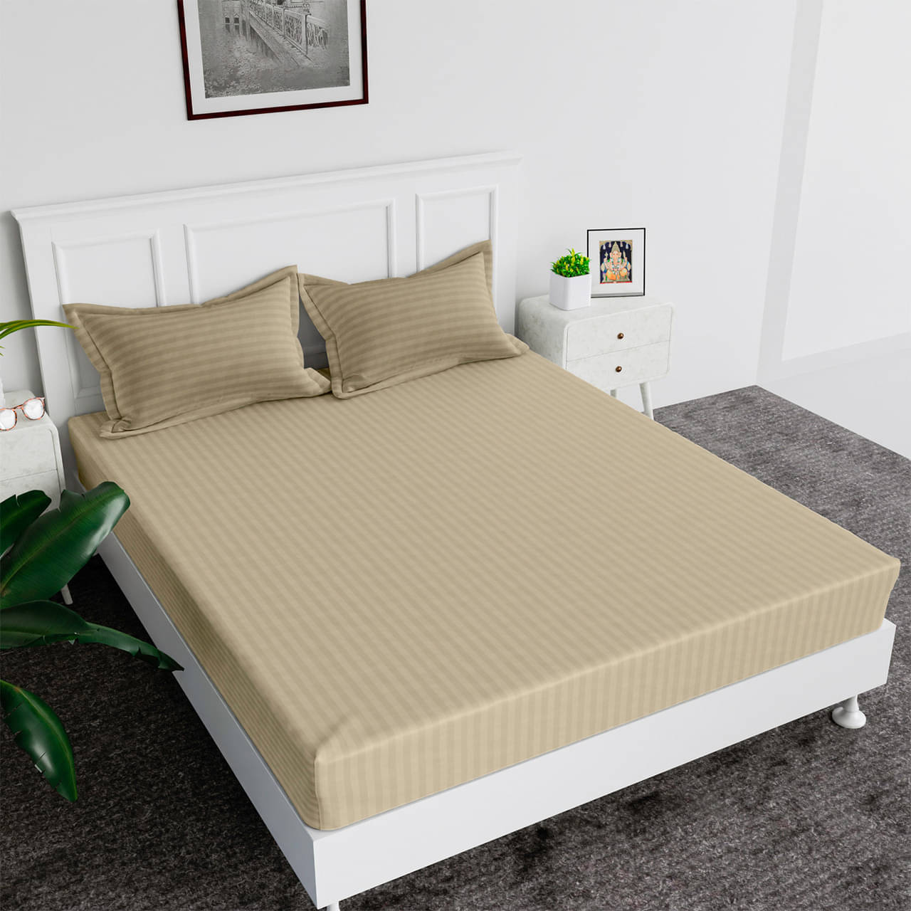     			DOMES FAB Satin 1 Double Bedsheet with 1 Pillow Cover ( Beige )