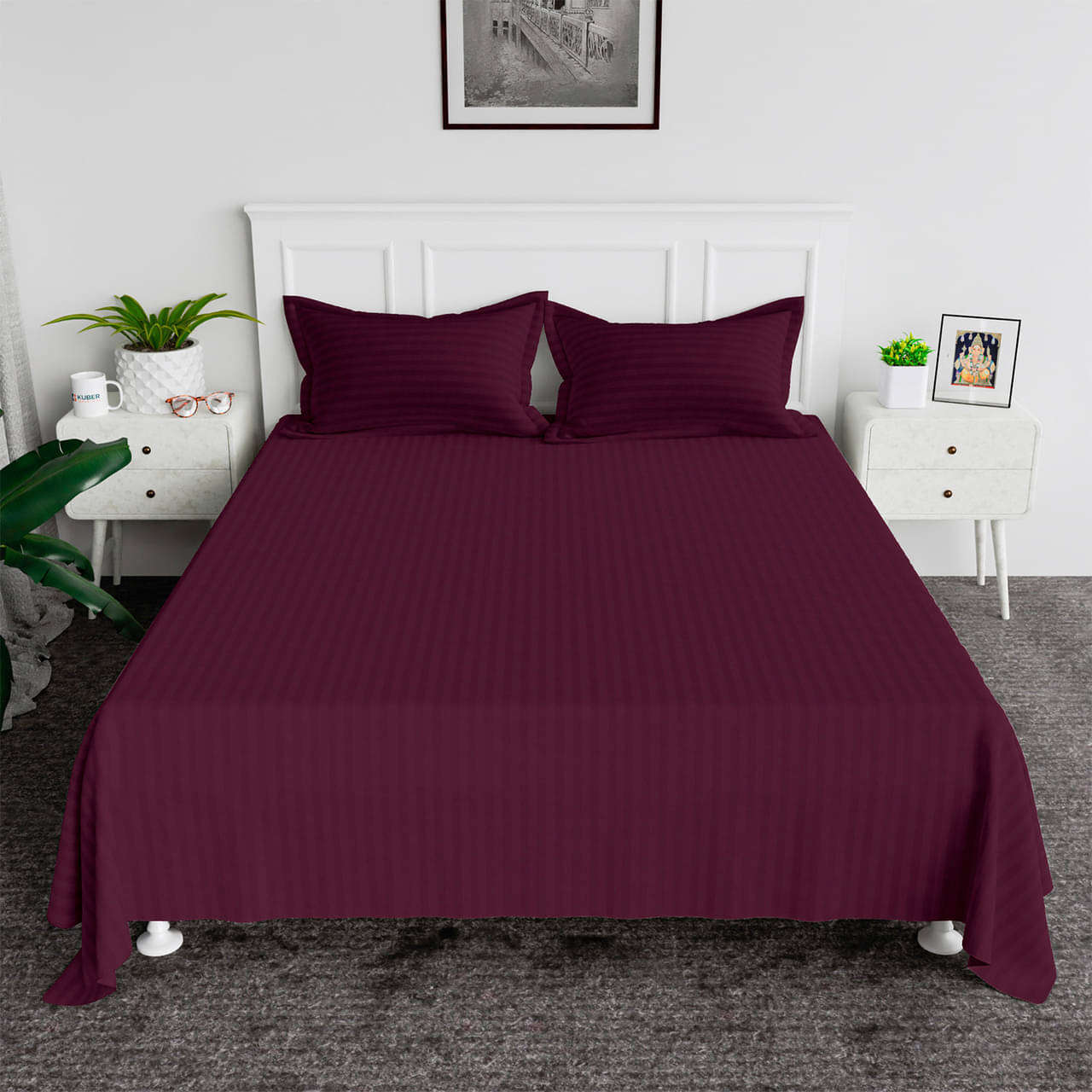     			DOMES FAB Satin 1 Double Bedsheet with 1 Pillow Cover ( Purple )