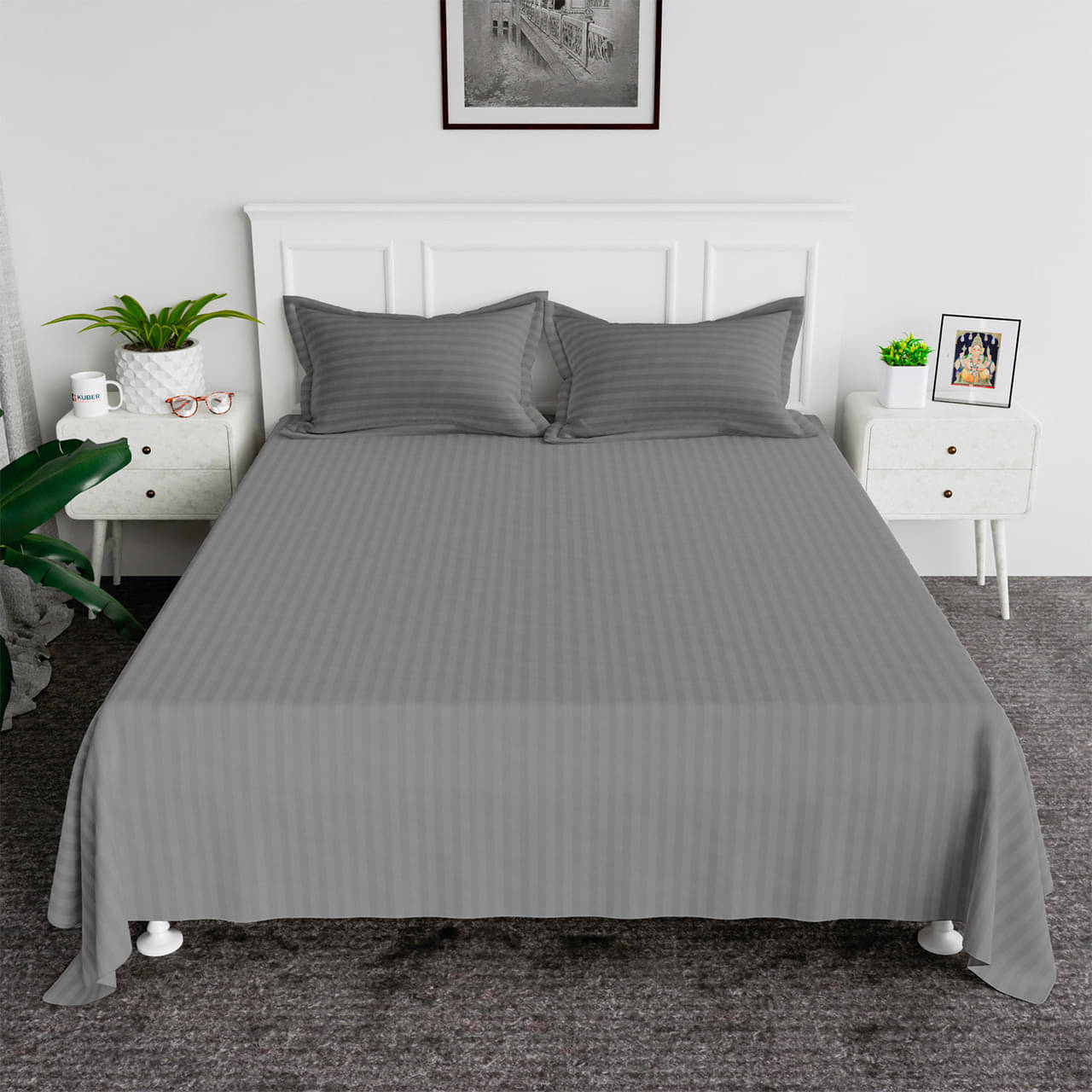     			DOMES FAB Satin 1 Double Bedsheet with 1 Pillow Cover ( Silver )