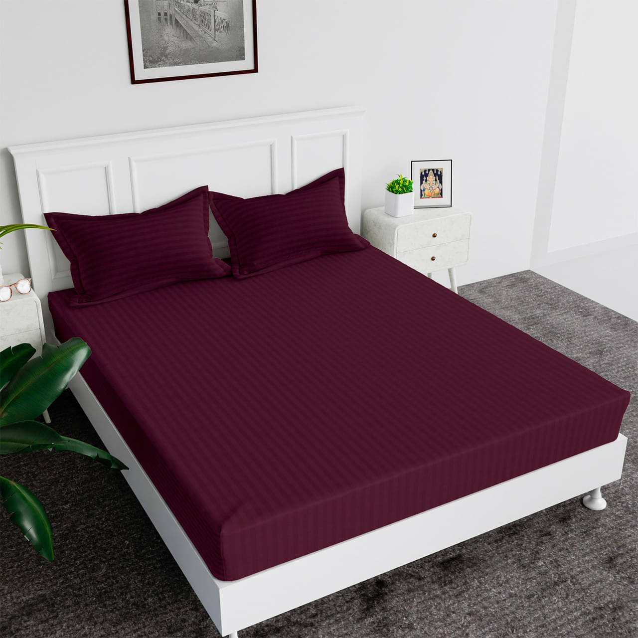     			DOMES FAB Satin 1 Double Bedsheet with 1 Pillow Cover ( Purple )