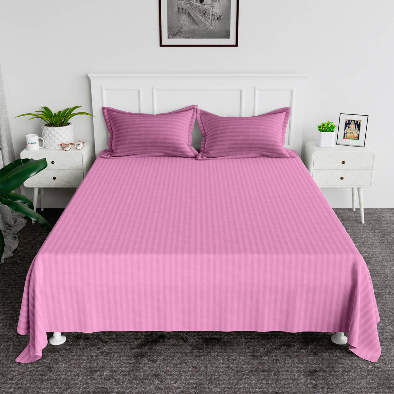     			DOMES FAB Satin 1 Double Bedsheet with 1 Pillow Cover ( Pink )