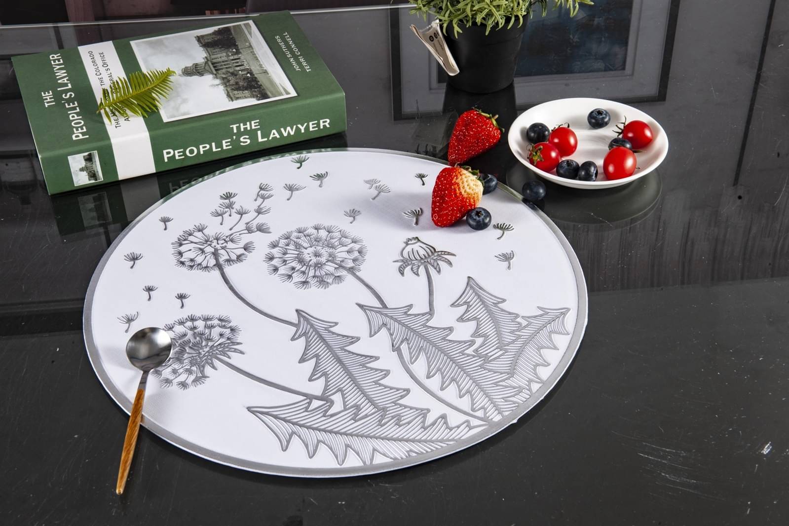    			Dakshya Industries PVC Floral Round Table Mats ( 38 cm x 38 cm ) Pack of 4 - Silver