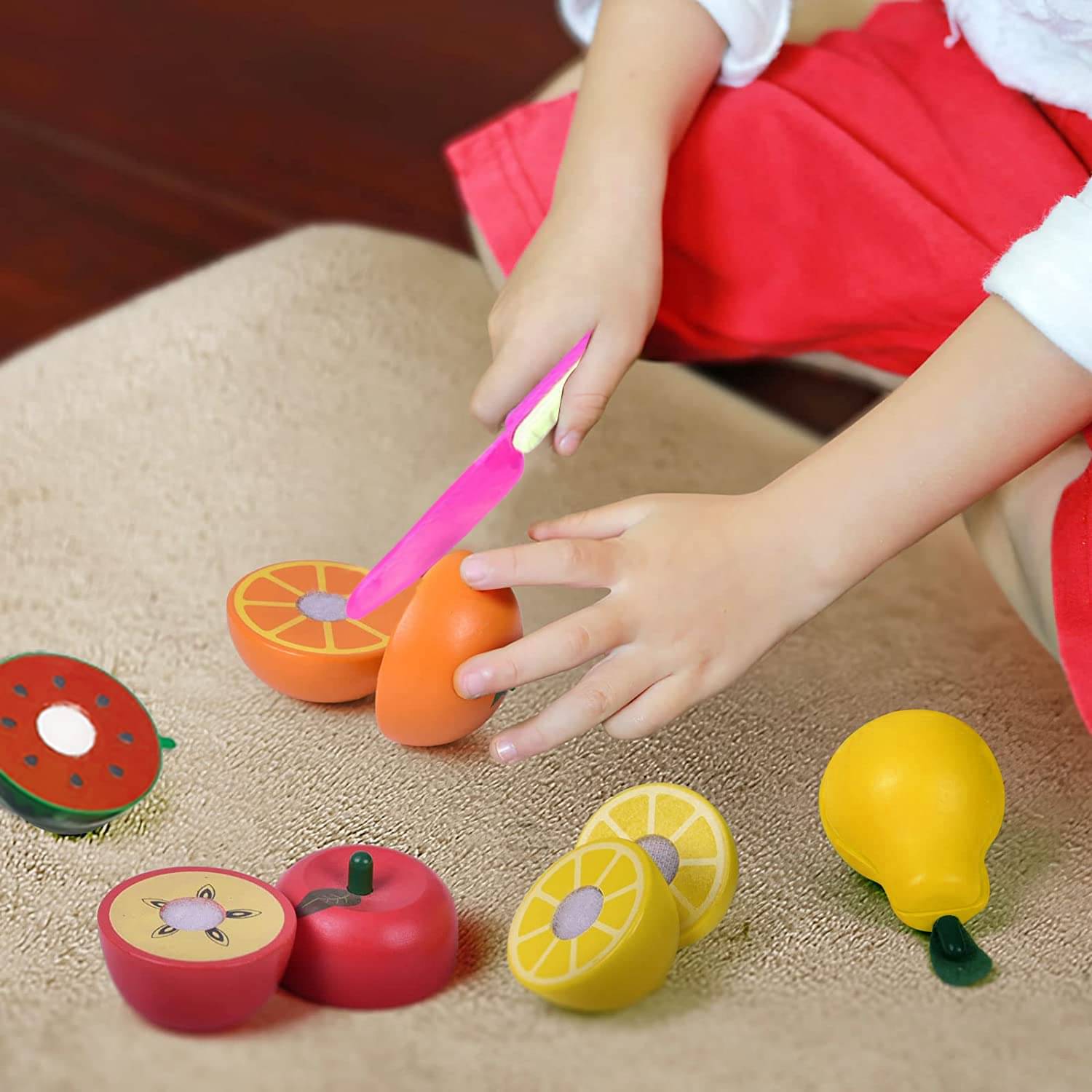     			Disha Realistic Sliceable 7 Pcs Fruits Cutting Play Toy Set (5 Fruits and Vegetables Plus Board & Knife)
