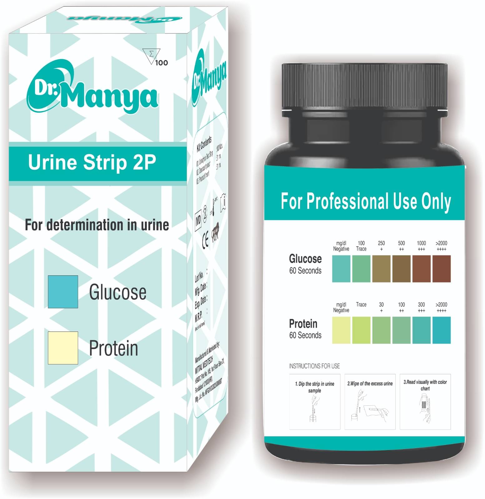     			Dr. Manya Urine Test Strips – 2 Parameter (Glucose & Protein) | 1 Bottle (100 Strips) | Fast & Accurate Home or Lab Use