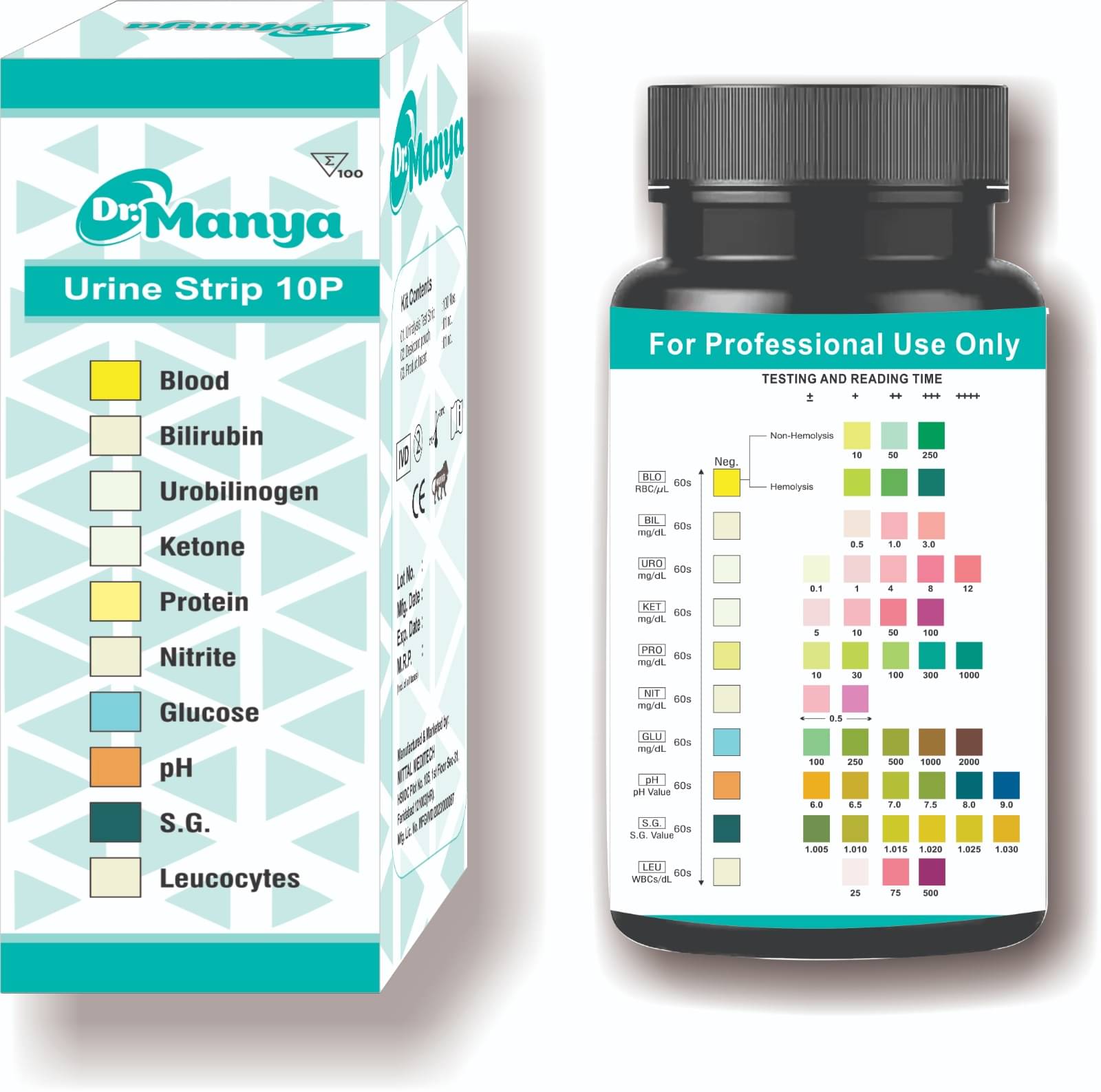     			Dr. Manya Urine Test Strips – 10 Parameter | 2 Bottles – 200 Strips | Detect Glucose, Protein, pH, Ketone, Blood, Leukocytes, Nitrite, Bilirubin, Urobilinogen & Specific Gravity