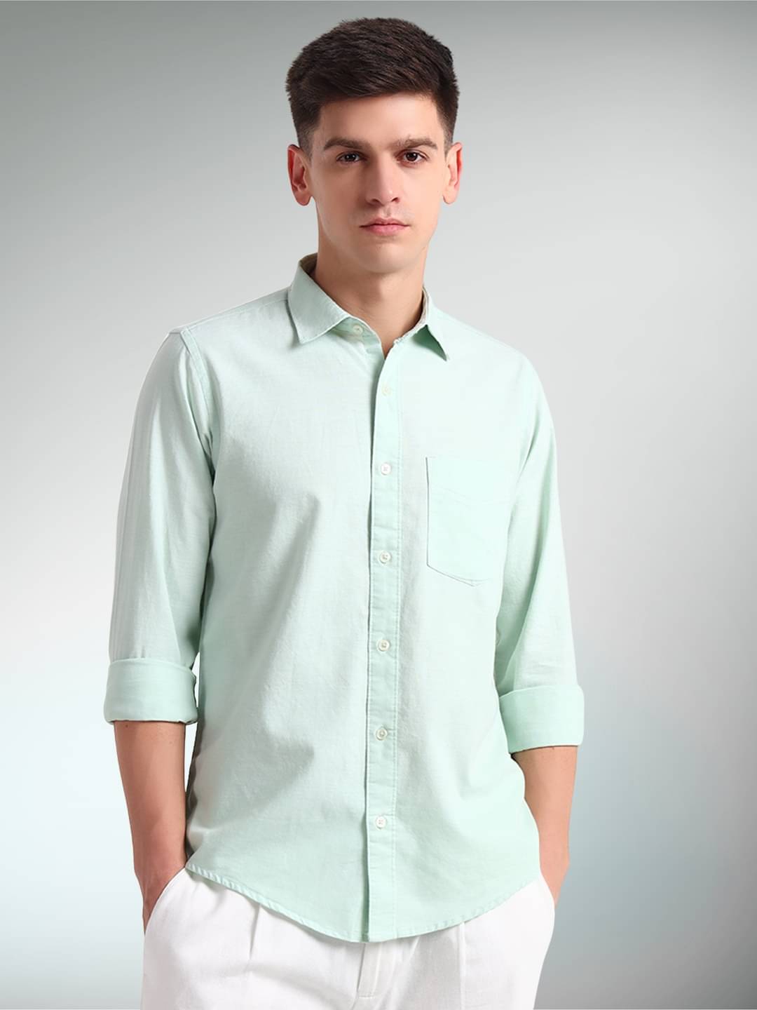    			ENSPYR 100% Cotton Regular Fit Solids Full Sleeves Men's Casual Shirt - Green ( Pack of 1 )