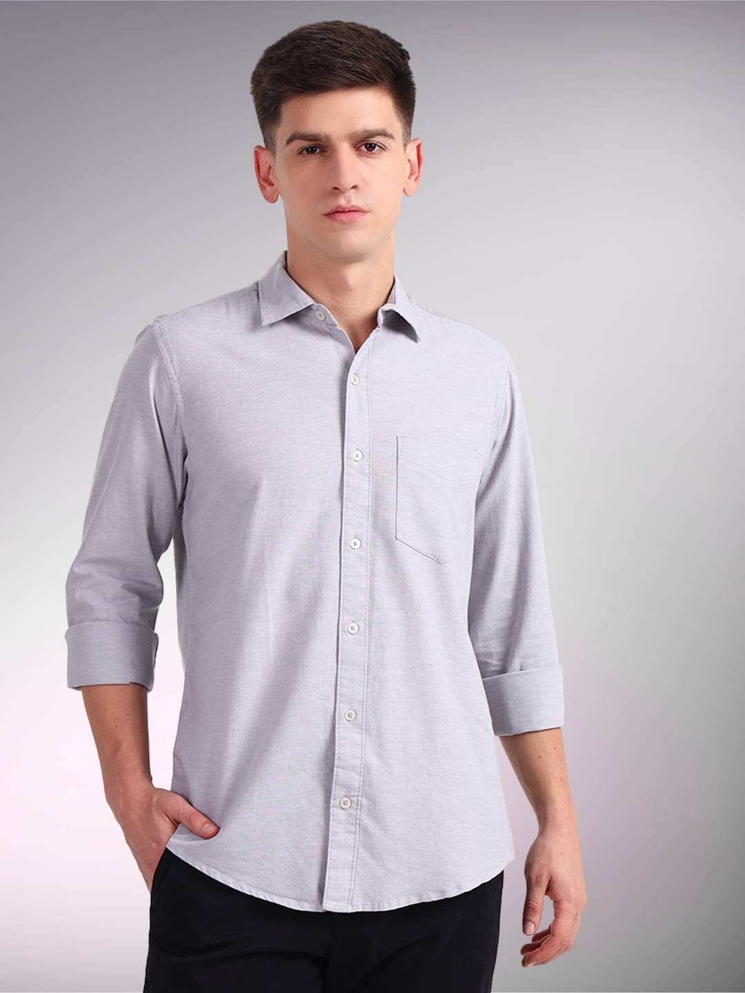     			ENSPYR 100% Cotton Regular Fit Solids Full Sleeves Men's Casual Shirt - Grey ( Pack of 1 )