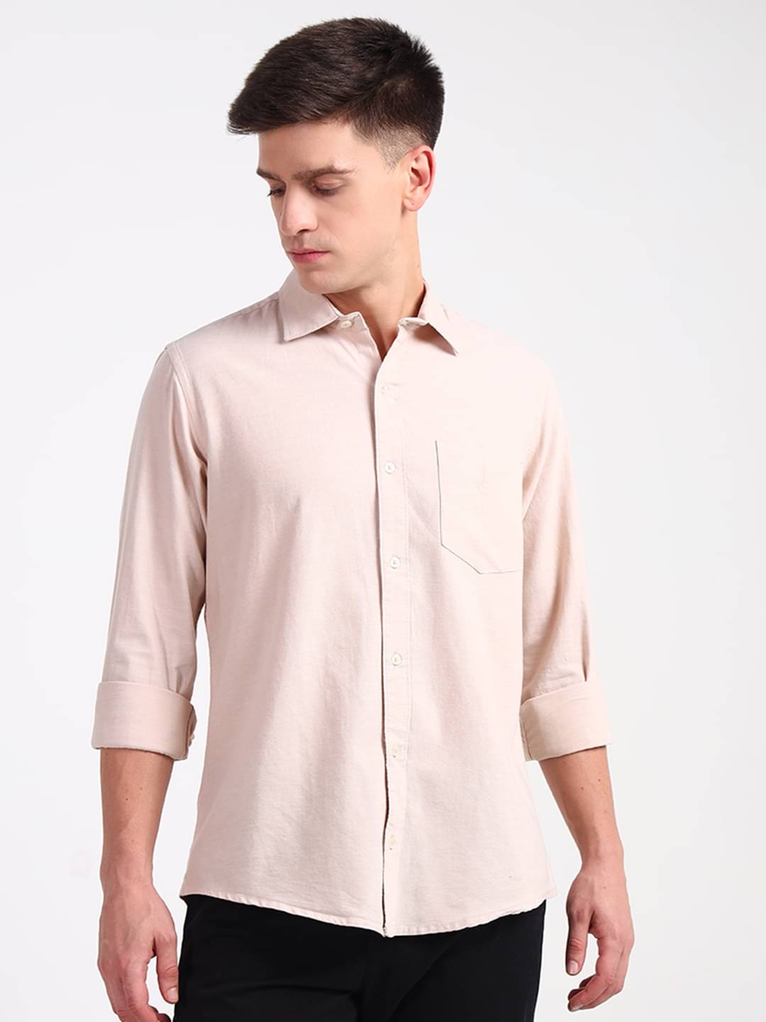     			ENSPYR 100% Cotton Regular Fit Solids Full Sleeves Men's Casual Shirt - Beige ( Pack of 1 )