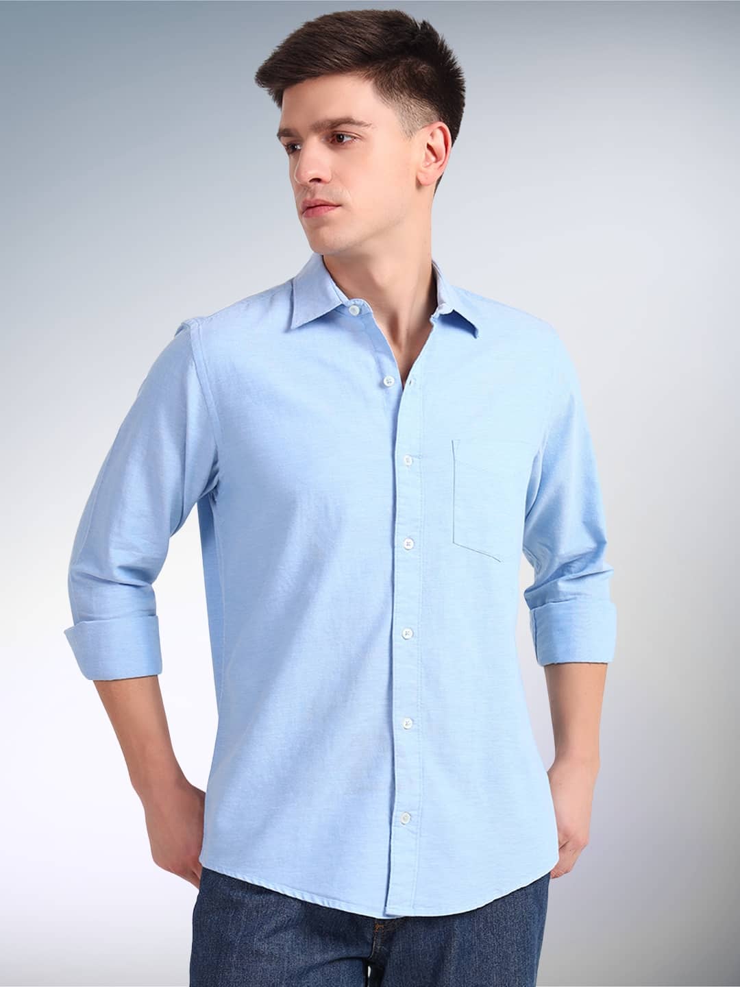 ENSPYR 100% Cotton Regular Fit Solids Full Sleeves Men's Casual Shirt - Blue ( Pack of 1 )