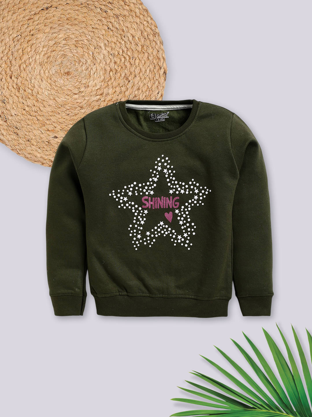     			Eteenz Pack of 1 Girls Fleece Sweatshirt ( Olive Green )