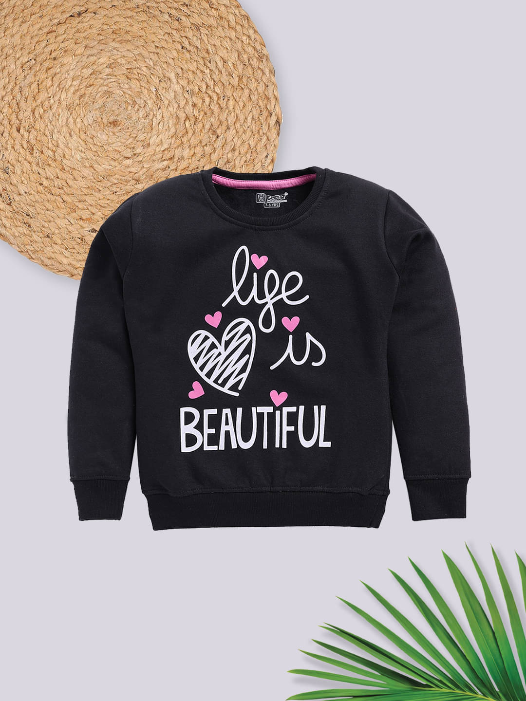     			Eteenz Pack of 1 Girls Fleece Sweatshirt ( Black )
