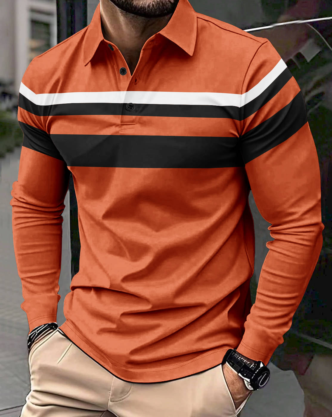     			Eyebogler Men Polyester Regular Fit Striped Polo T Shirt ( Orange )