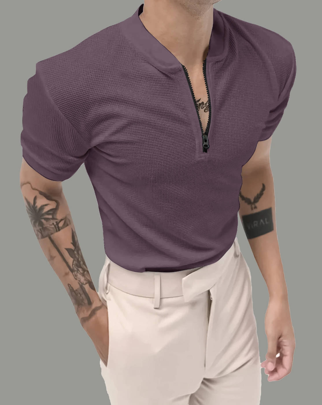     			Eyebogler Men Polyester Regular Fit Solid Polo T Shirt ( Purple )