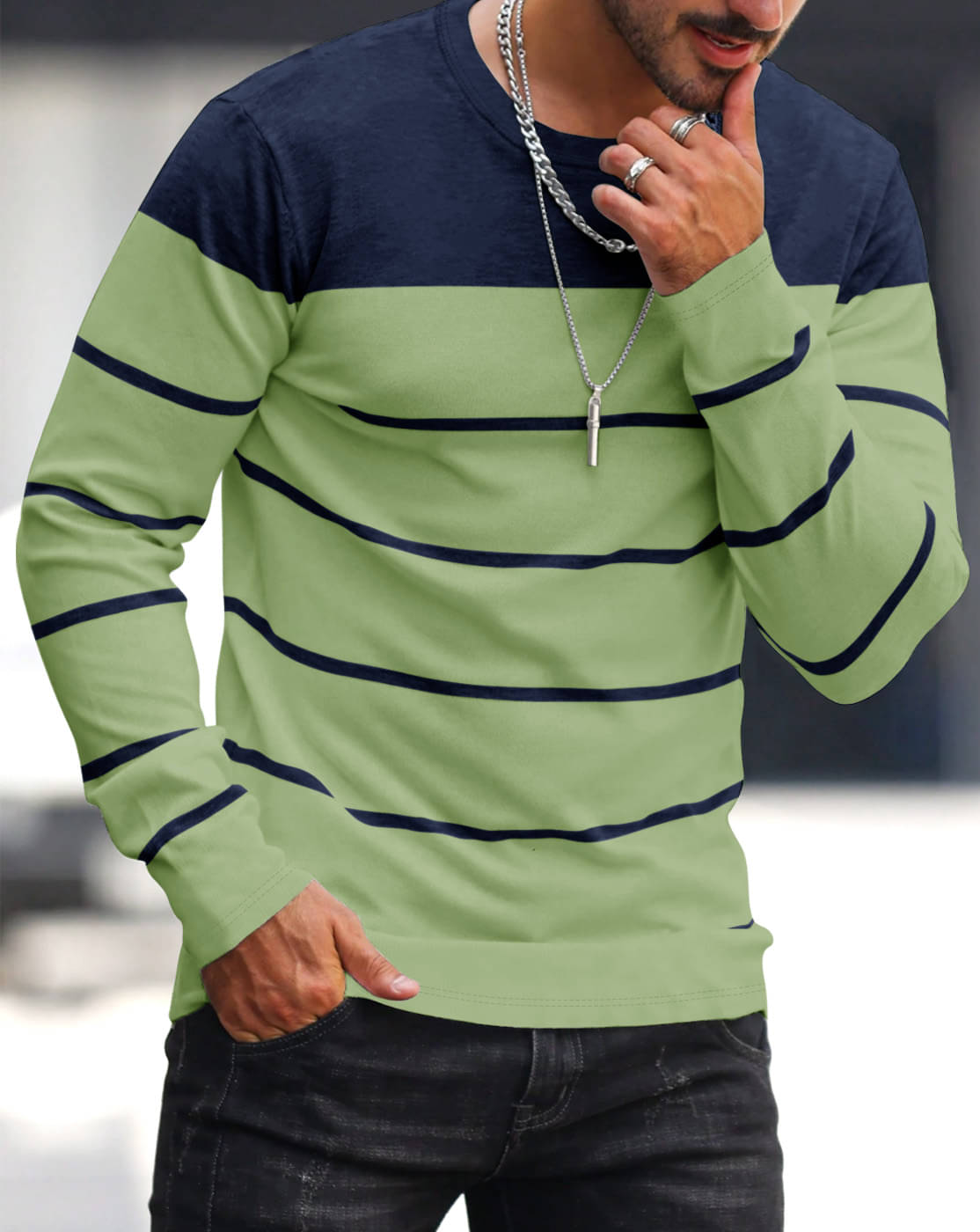 Eyebogler Men Polyester Regular Fit Striped T-Shirt ( Green )     			Eyebogler Men Polyester Regular Fit Striped T-Shirt ( Green )