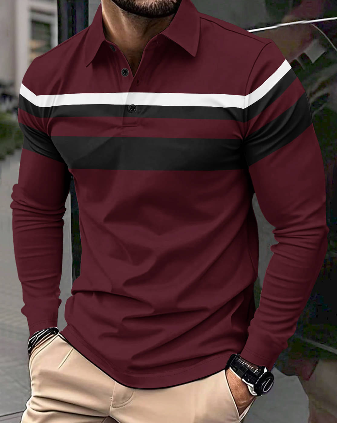     			Eyebogler Men Polyester Regular Fit Striped Polo T Shirt ( Red )