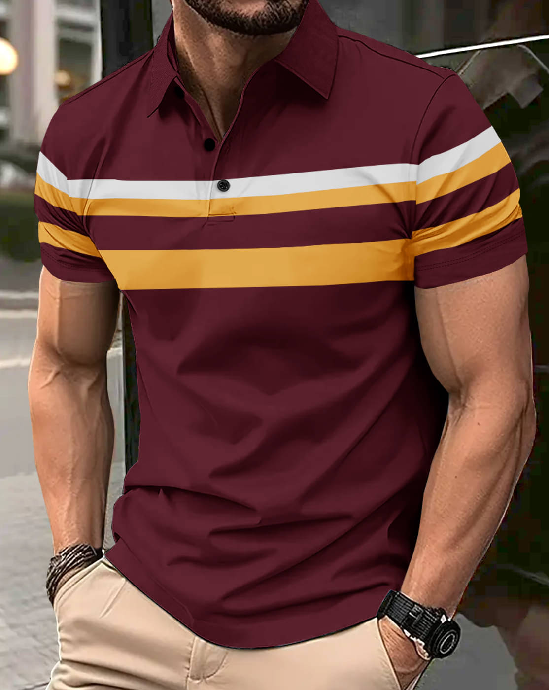     			Eyebogler Men Polyester Regular Fit Striped Polo T Shirt ( Red )