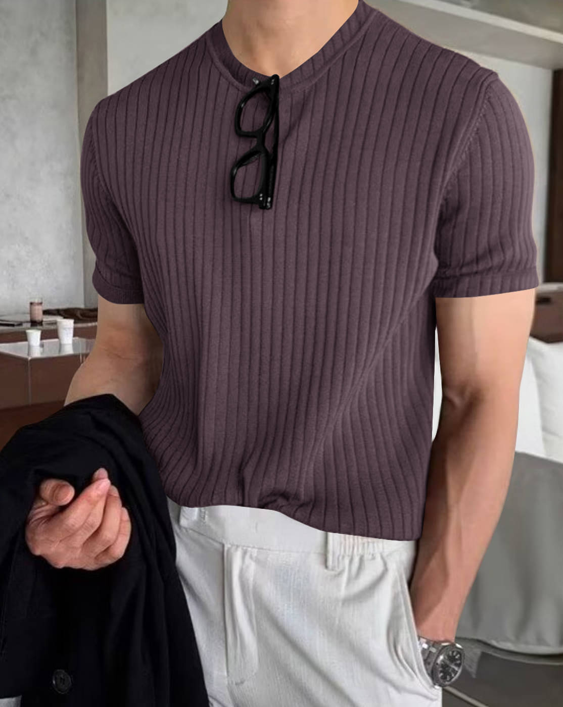     			Eyebogler Men Polyester Relaxed Fit Solid T-Shirt ( Mauve )