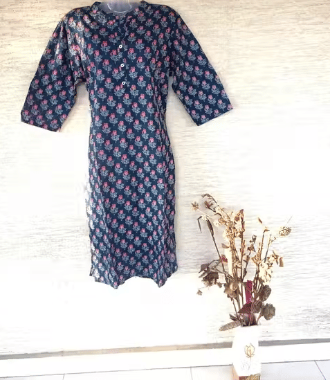     			Generic Women Cotton Printed A-line Kurti ( Blue )