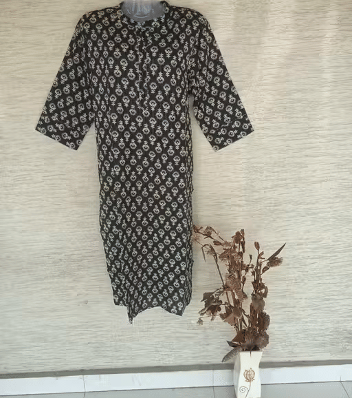 Generic Women Cotton Printed A-line Kurti ( Black ) Generic Women Cotton Printed A-line Kurti ( Black )
