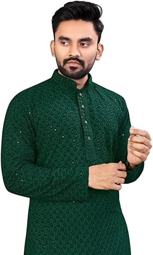     			GROWWAX Dark Green Viscose Men's Regular Kurta ( Pack of 1 )
