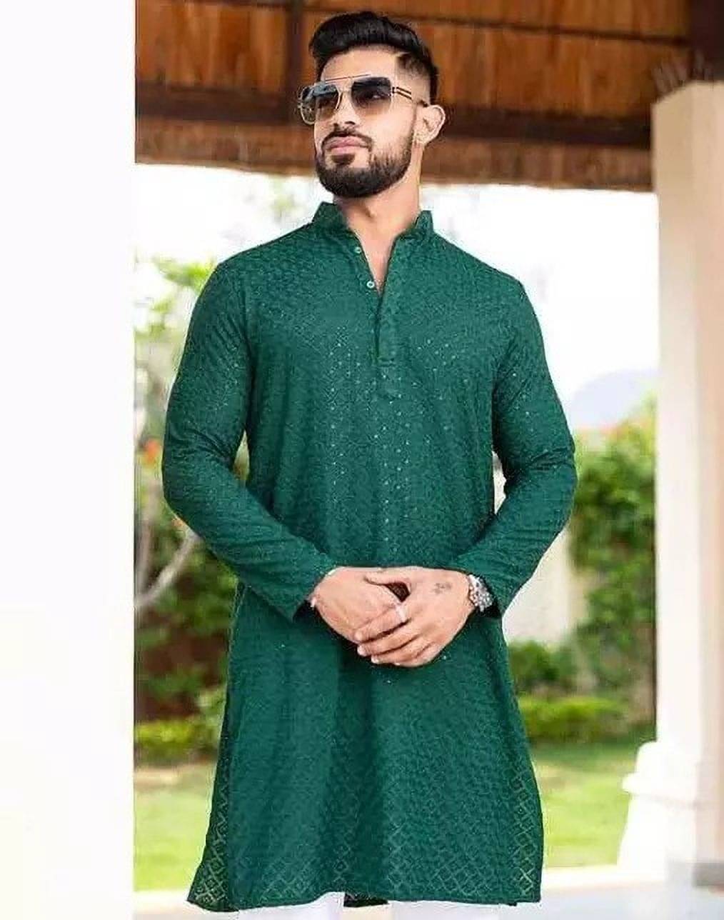 GROWWAX Dark Green Viscose Men's Regular Kurta ( Pack of 1 ) GROWWAX Dark Green Viscose Men's Regular Kurta ( Pack of 1 )