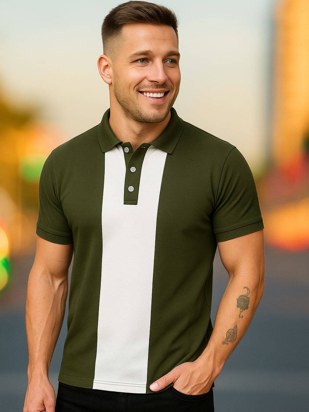     			Garimaknitwear Men Cotton Blend Regular Fit Colorblock Polo T Shirt ( Green )