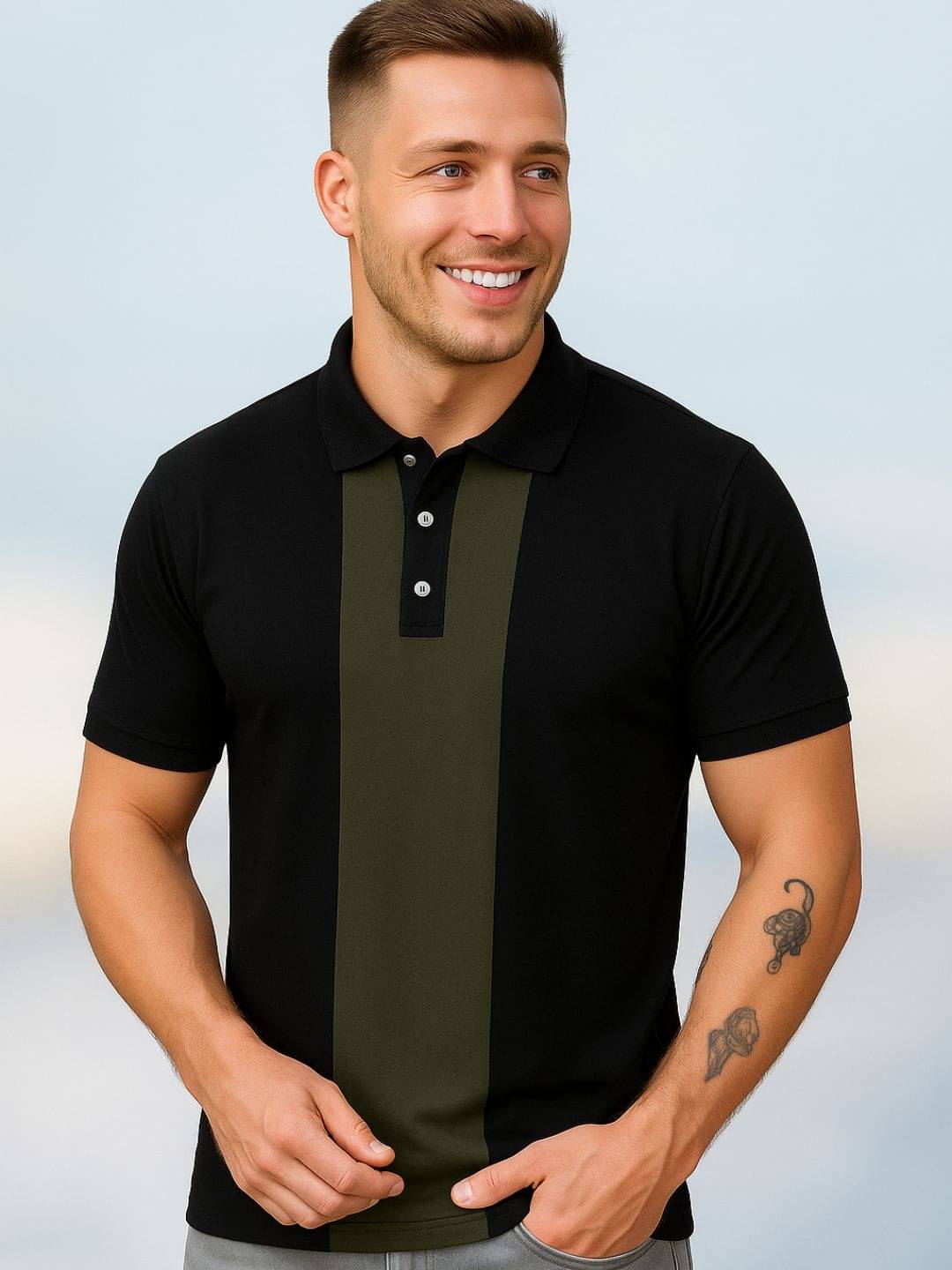 Garimaknitwear Men Cotton Blend Regular Fit Colorblock Polo T Shirt ( Black )     			Garimaknitwear Men Cotton Blend Regular Fit Colorblock Polo T Shirt ( Black )