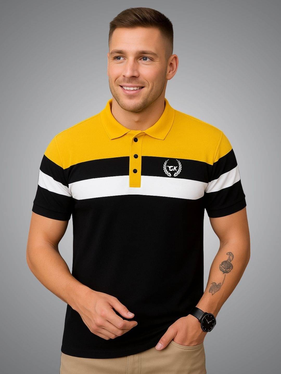    			Garimaknitwear Men Cotton Blend Regular Fit Colorblock Polo T Shirt ( Multicolor )