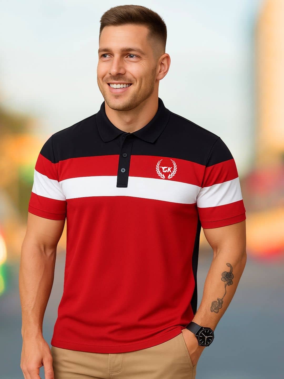 Garimaknitwear Men Cotton Blend Regular Fit Colorblock Polo T Shirt ( Multicolor )