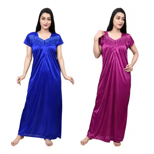     			Generic Satin Solid Women Regular Nighty ( Multicolor 1 )
