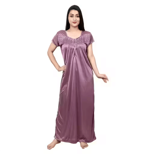     			Generic Vestido hub Satin Solid Women Regular Nighty ( Brown )