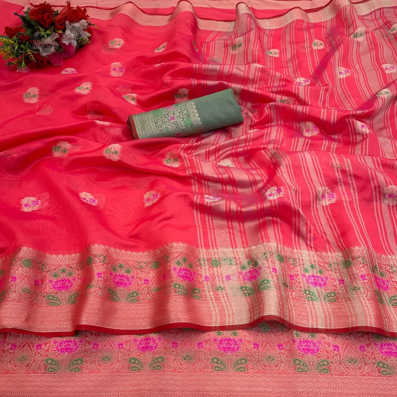 INDIAN SILKS Viscose Printed Regular Saree With Unstitched Blouse Piece ( Red ) INDIAN SILKS Viscose Printed Regular Saree With Unstitched Blouse Piece ( Red )
