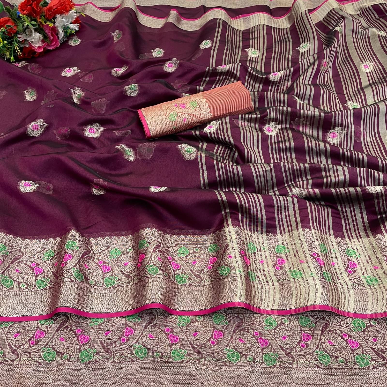     			INDIAN SILKS Viscose Printed Regular Saree With Unstitched Blouse Piece ( Wine )