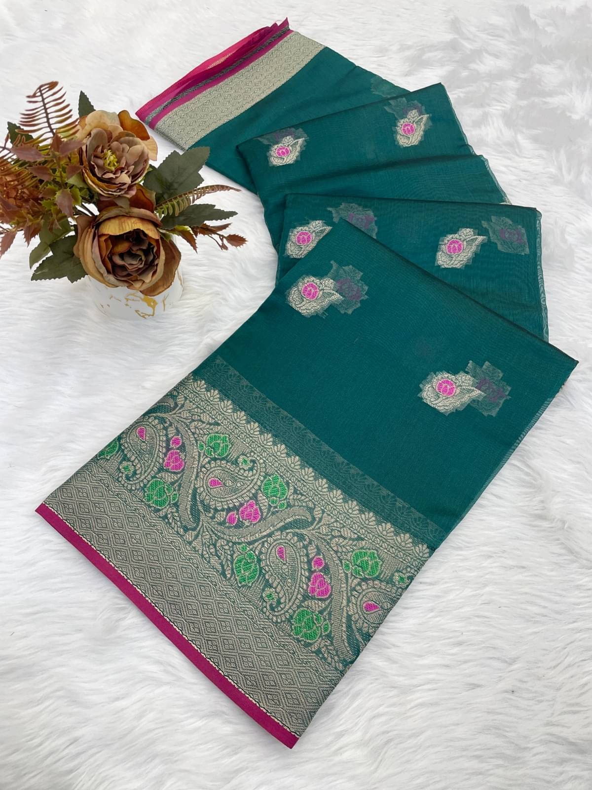 INDIAN SILKS Viscose Printed Regular Saree With Unstitched Blouse Piece ( Teal ) INDIAN SILKS Viscose Printed Regular Saree With Unstitched Blouse Piece ( Teal )