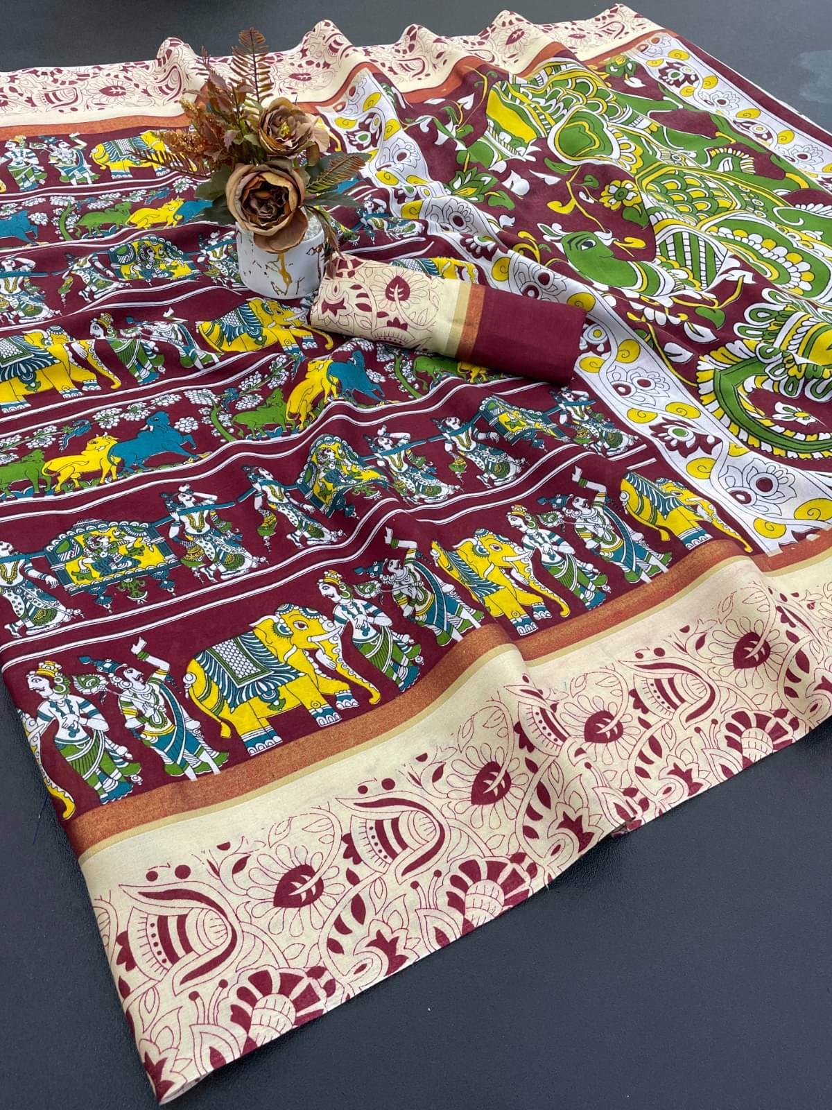 INDIAN SILKS Viscose Printed Regular Saree With Unstitched Blouse Piece ( Maroon ) INDIAN SILKS Viscose Printed Regular Saree With Unstitched Blouse Piece ( Maroon )