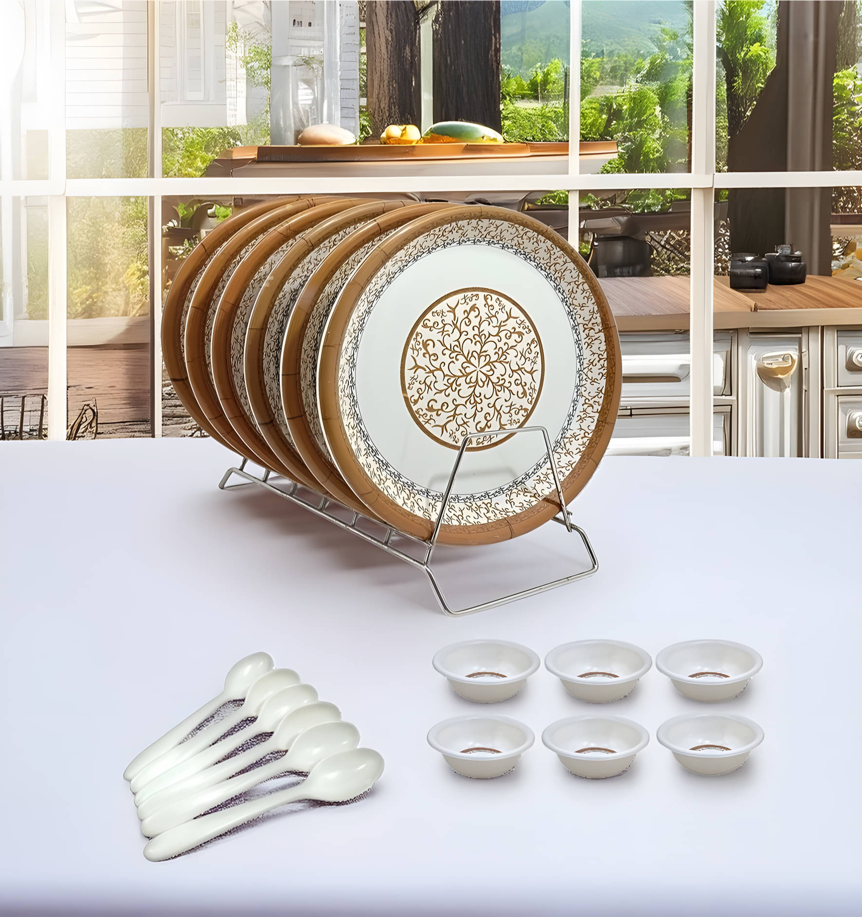    			Inpro Durable and Lightweight Printed Melamine Dinner Set ( Pack of 18 ) Multicolor